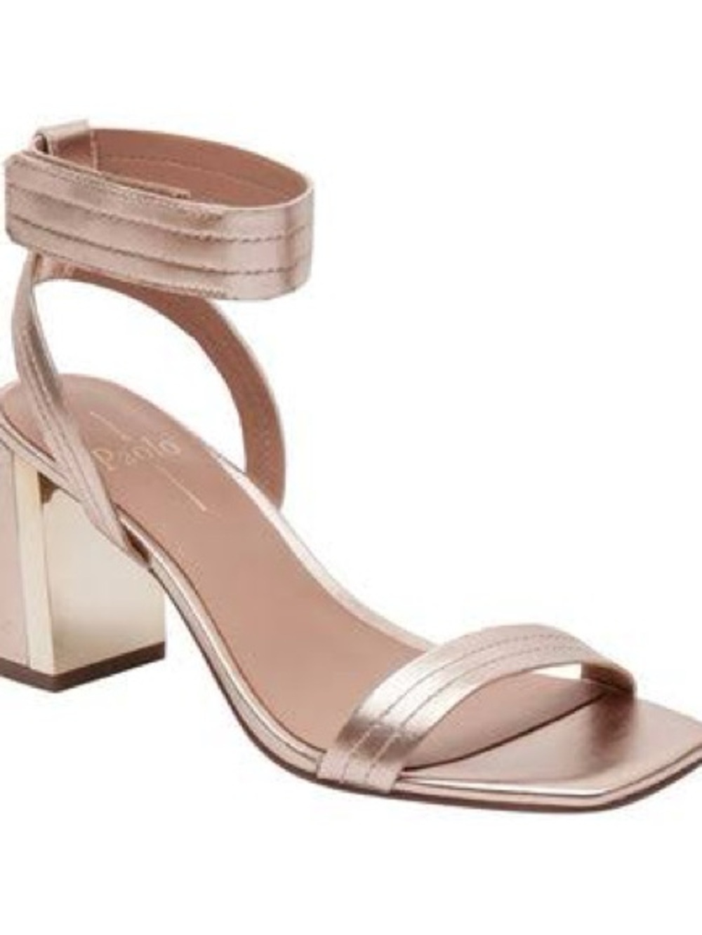 Linea Paolo Eden Metallic Rose Gold Block Heel Ankle-Strap Sandal Size 9.5 NEW